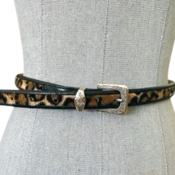 Brighton Vintage Silver Leather Leopard Faux Fur Animal Print Belt S/M main image 6